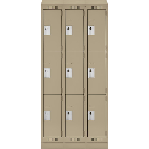 Clean Line Lockers, 3 -tier, Bank of 3, 36" x 18" x 82", Steel, Beige, Rivet (Assembled) NRZ Safety Inc.