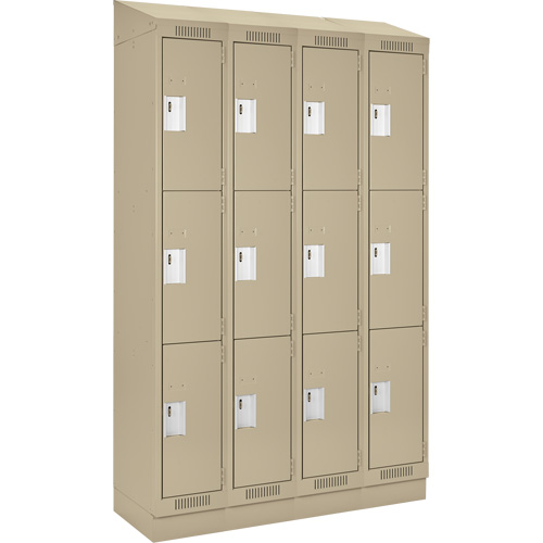 Clean Line Lockers, 3 -tier, Bank of 4, 48" x 18" x 82", Steel, Beige, Rivet (Assembled) NRZ Safety Inc.