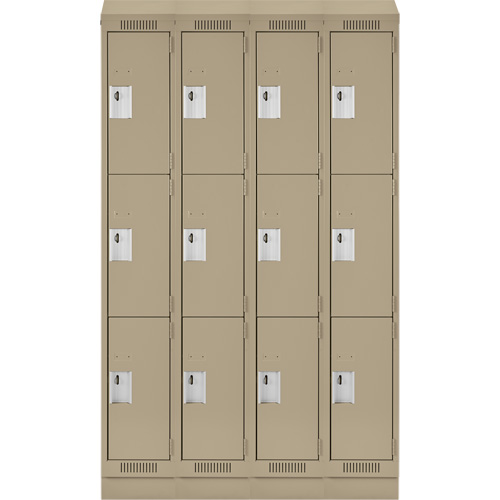 Clean Line Lockers, 3 -tier, Bank of 4, 48" x 18" x 82", Steel, Beige, Rivet (Assembled) NRZ Safety Inc.