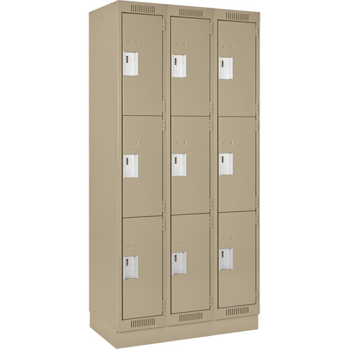 Clean Line Lockers, 3 -tier, Bank of 3, 36" x 18" x 76", Steel, Beige, Rivet (Assembled) NRZ Safety Inc.
