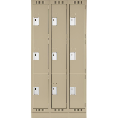 Clean Line Lockers, 3 -tier, Bank of 3, 36" x 18" x 76", Steel, Beige, Rivet (Assembled) NRZ Safety Inc.