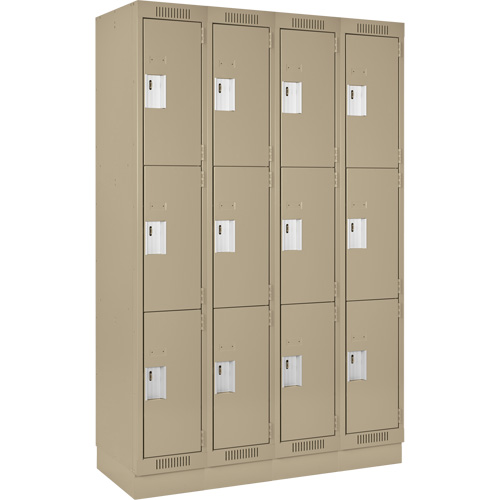 Clean Line Lockers, 3 -tier, Bank of 4, 48" x 18" x 76", Steel, Beige, Rivet (Assembled) NRZ Safety Inc.