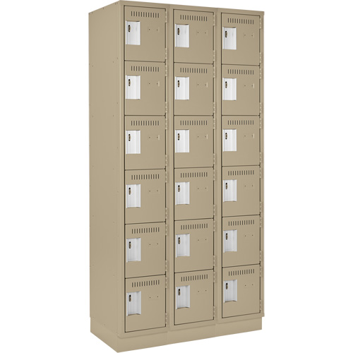 Clean Line Lockerette, 6 -tier, Bank of 3, 36" x 18" x 76", Steel, Beige, Rivet (Assembled) NRZ Safety Inc.