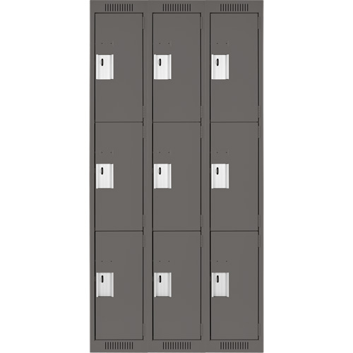 Clean Line Lockers, 3 -tier, Bank of 3, 36" x 18" x 72", Steel, Charcoal, Rivet (Assembled) NRZ Safety Inc.