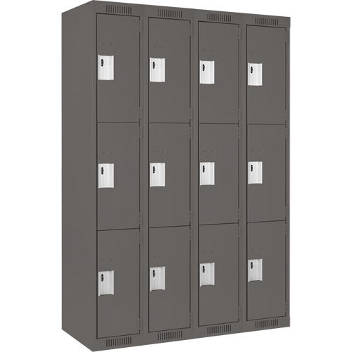 Clean Line Lockers, 3 -tier, Bank of 4, 48" x 18" x 72", Steel, Charcoal, Rivet (Assembled) NRZ Safety Inc.