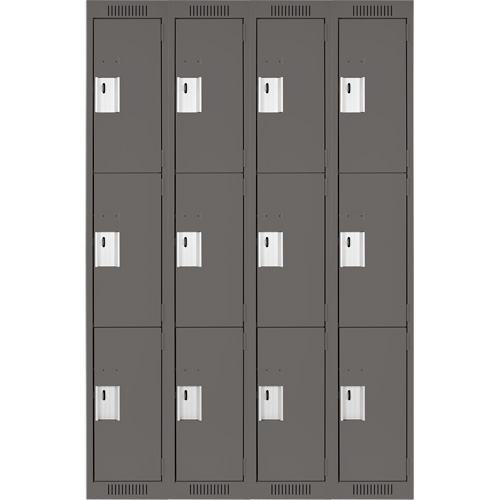 Clean Line Lockers, 3 -tier, Bank of 4, 48" x 18" x 72", Steel, Charcoal, Rivet (Assembled) NRZ Safety Inc.