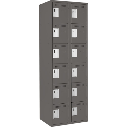 Clean Line Lockerette, 6 -tier, Bank of 2, 24" x 18" x 72", Steel, Charcoal, Rivet (Assembled) NRZ Safety Inc.