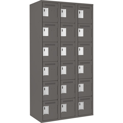 Clean Line Lockerette, 6 -tier, Bank of 3, 36" x 18" x 72", Steel, Charcoal, Rivet (Assembled) NRZ Safety Inc.