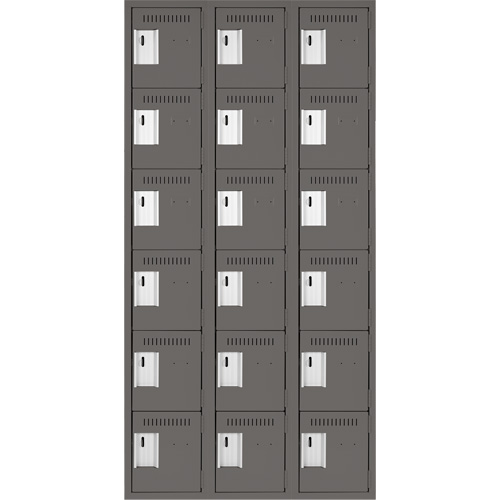 Clean Line Lockerette, 6 -tier, Bank of 3, 36" x 18" x 72", Steel, Charcoal, Rivet (Assembled) NRZ Safety Inc.