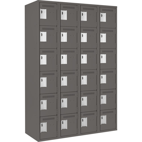 Clean Line Lockerette, 6 -tier, Bank of 4, 48" x 18" x 72", Steel, Charcoal, Rivet (Assembled) NRZ Safety Inc.