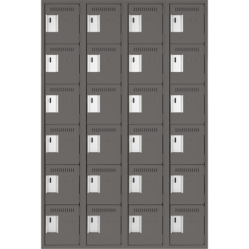 Clean Line Lockerette, 6 -tier, Bank of 4, 48" x 18" x 72", Steel, Charcoal, Rivet (Assembled) NRZ Safety Inc.