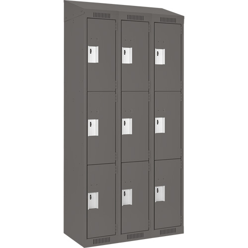 Clean Line Lockers, 3 -tier, Bank of 3, 36" x 18" x 78", Steel, Charcoal, Rivet (Assembled) NRZ Safety Inc.