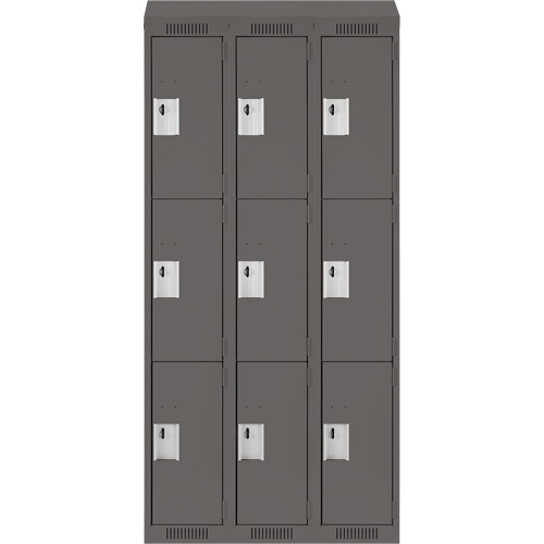 Clean Line Lockers, 3 -tier, Bank of 3, 36" x 18" x 78", Steel, Charcoal, Rivet (Assembled) NRZ Safety Inc.