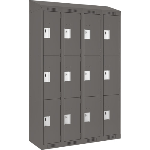 Clean Line Lockers, 3 -tier, Bank of 4, 48" x 18" x 78", Steel, Charcoal, Rivet (Assembled) NRZ Safety Inc.