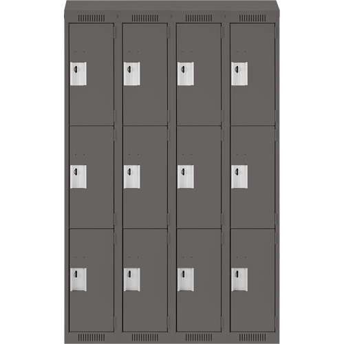 Clean Line Lockers, 3 -tier, Bank of 4, 48" x 18" x 78", Steel, Charcoal, Rivet (Assembled) NRZ Safety Inc.