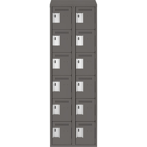 Clean Line Lockerette, 6 -tier, Bank of 2, 24" x 18" x 78", Steel, Charcoal, Rivet (Assembled) NRZ Safety Inc.