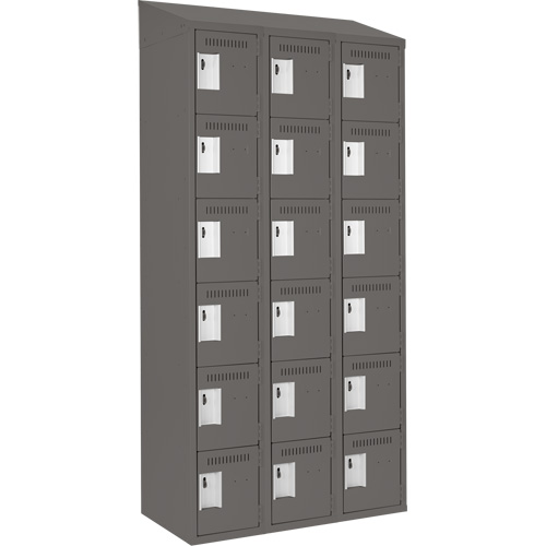 Clean Line Lockerette, 6 -tier, Bank of 3, 36" x 18" x 78", Steel, Charcoal, Rivet (Assembled) NRZ Safety Inc.