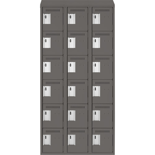 Clean Line Lockerette, 6 -tier, Bank of 3, 36" x 18" x 78", Steel, Charcoal, Rivet (Assembled) NRZ Safety Inc.