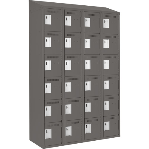 Clean Line Lockerette, 6 -tier, Bank of 4, 48" x 18" x 78", Steel, Charcoal, Rivet (Assembled) NRZ Safety Inc.