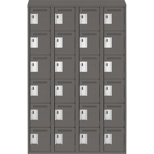 Clean Line Lockerette, 6 -tier, Bank of 4, 48" x 18" x 78", Steel, Charcoal, Rivet (Assembled) NRZ Safety Inc.