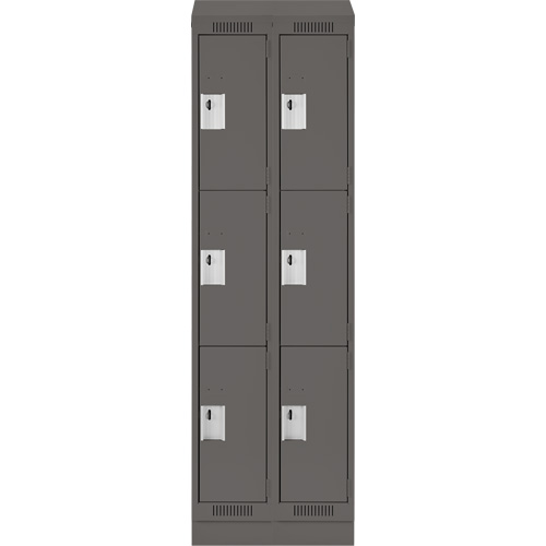 Clean Line Lockers, 3 -tier, Bank of 2, 24" x 18" x 82", Steel, Charcoal, Rivet (Assembled) NRZ Safety Inc.