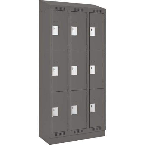 Clean Line Lockers, 3 -tier, Bank of 3, 36" x 18" x 82", Steel, Charcoal, Rivet (Assembled) NRZ Safety Inc.