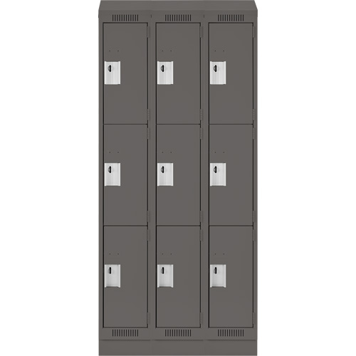 Clean Line Lockers, 3 -tier, Bank of 3, 36" x 18" x 82", Steel, Charcoal, Rivet (Assembled) NRZ Safety Inc.