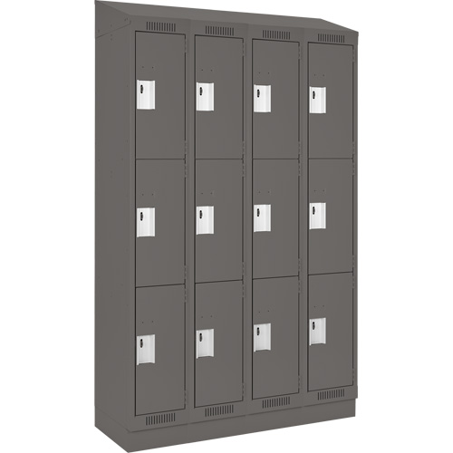 Clean Line Lockers, 3 -tier, Bank of 4, 48" x 18" x 82", Steel, Charcoal, Rivet (Assembled) NRZ Safety Inc.