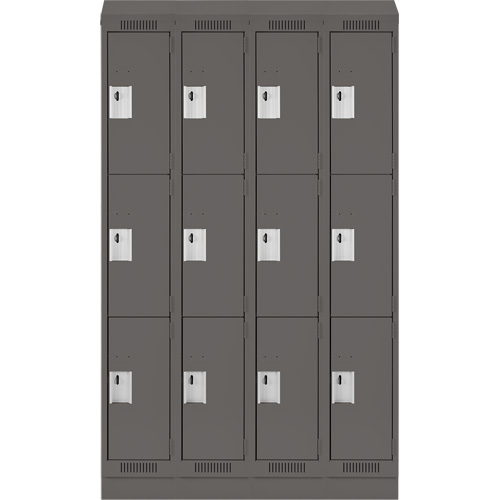 Clean Line Lockers, 3 -tier, Bank of 4, 48" x 18" x 82", Steel, Charcoal, Rivet (Assembled) NRZ Safety Inc.