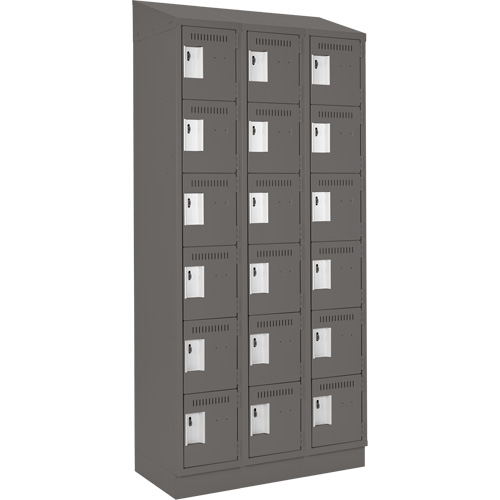 Clean Line Lockerette, 6 -tier, Bank of 3, 36" x 18" x 82", Steel, Charcoal, Rivet (Assembled) NRZ Safety Inc.