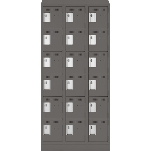 Clean Line Lockerette, 6 -tier, Bank of 3, 36" x 18" x 82", Steel, Charcoal, Rivet (Assembled) NRZ Safety Inc.