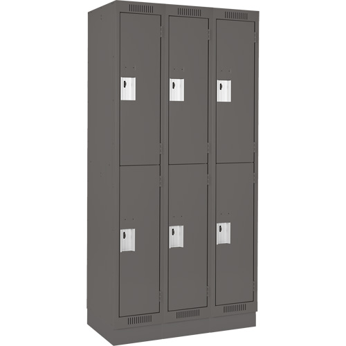 Clean Line Lockers, 2 -tier, Bank of 3, 36" x 18" x 76", Steel, Charcoal, Rivet (Assembled) NRZ Safety Inc.