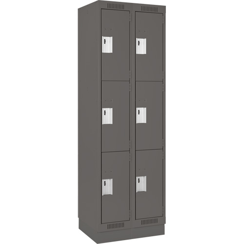 Clean Line Lockers, 3 -tier, Bank of 2, 24" x 18" x 76", Steel, Charcoal, Rivet (Assembled) NRZ Safety Inc.