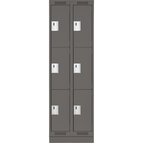 Clean Line Lockers, 3 -tier, Bank of 2, 24" x 18" x 76", Steel, Charcoal, Rivet (Assembled) NRZ Safety Inc.
