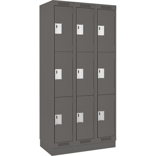 Clean Line Lockers, 3 -tier, Bank of 3, 36" x 18" x 76", Steel, Charcoal, Rivet (Assembled) NRZ Safety Inc.