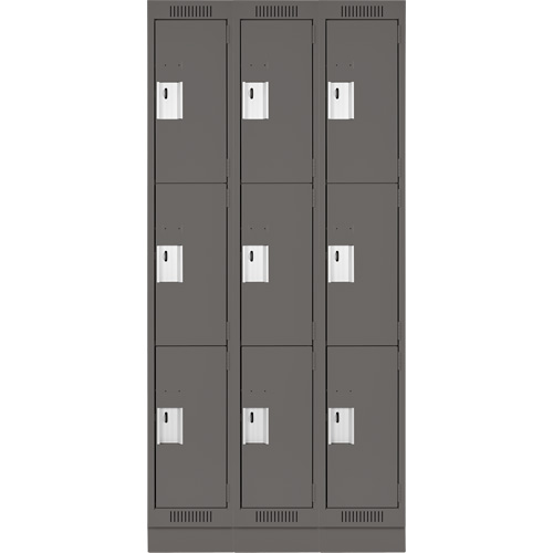 Clean Line Lockers, 3 -tier, Bank of 3, 36" x 18" x 76", Steel, Charcoal, Rivet (Assembled) NRZ Safety Inc.