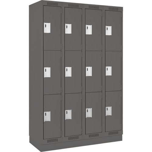 Clean Line Lockers, 3 -tier, Bank of 4, 48" x 18" x 76", Steel, Charcoal, Rivet (Assembled) NRZ Safety Inc.