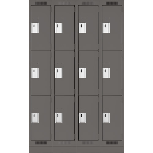 Clean Line Lockers, 3 -tier, Bank of 4, 48" x 18" x 76", Steel, Charcoal, Rivet (Assembled) NRZ Safety Inc.