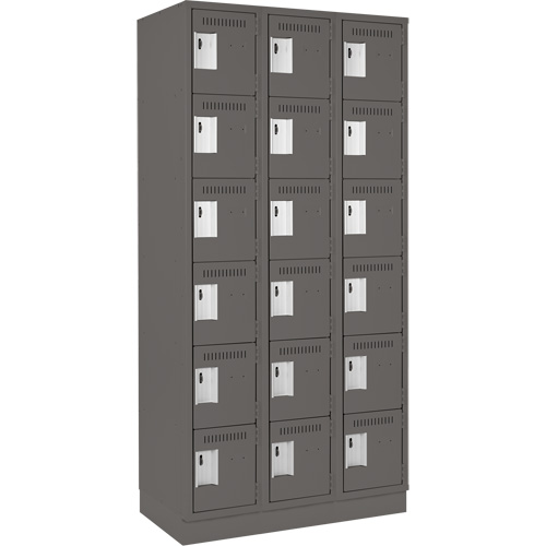 Clean Line Lockerette, 6 -tier, Bank of 3, 36" x 18" x 76", Steel, Charcoal, Rivet (Assembled) NRZ Safety Inc.