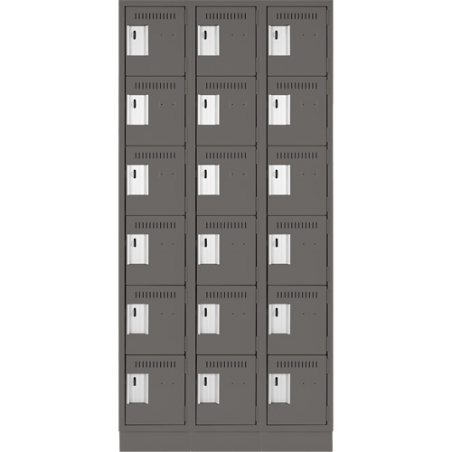 Clean Line Lockerette, 6 -tier, Bank of 3, 36" x 18" x 76", Steel, Charcoal, Rivet (Assembled) NRZ Safety Inc.