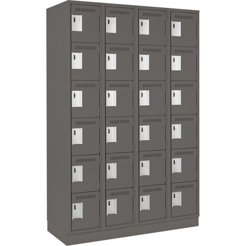 Clean Line Lockerette, 6 -tier, Bank of 4, 48" x 18" x 76", Steel, Charcoal, Rivet (Assembled) NRZ Safety Inc.