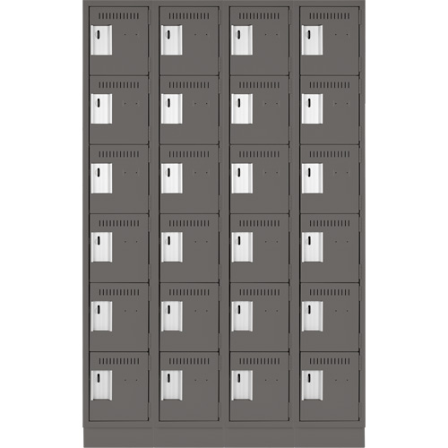 Clean Line Lockerette, 6 -tier, Bank of 4, 48" x 18" x 76", Steel, Charcoal, Rivet (Assembled) NRZ Safety Inc.
