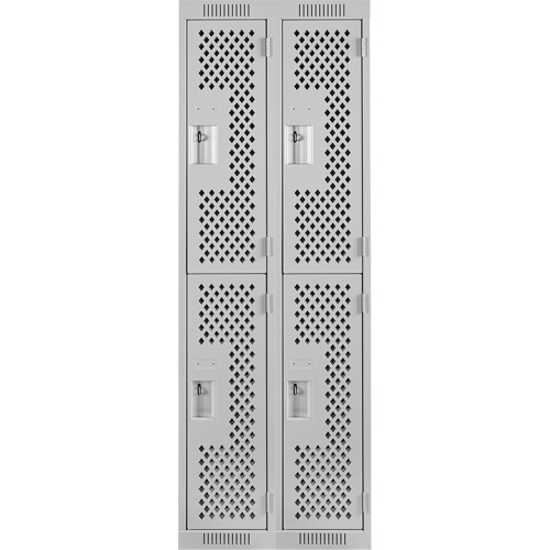Clean Line Lockers, 2 -tier, Bank of 2, 24" x 15" x 72", Steel, Grey, Rivet (Assembled), Perforated NRZ Safety Inc.