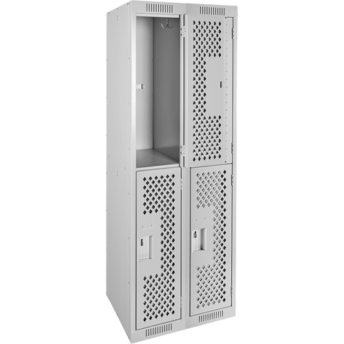 Clean Line Lockers, 2 -tier, Bank of 2, 24" x 15" x 72", Steel, Grey, Rivet (Assembled), Perforated NRZ Safety Inc.