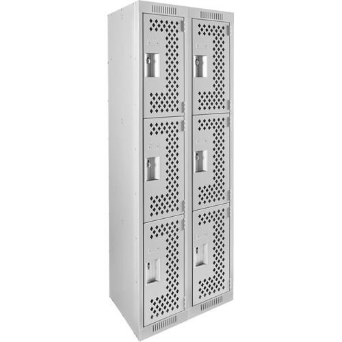 Casiers Clean Line, 3 niveaux, Bloc de 2, 24" x 12" x 72", Acier, Gris, Rivet (assembl&eacute;), Perfor&eacute; NRZ Safety Inc.