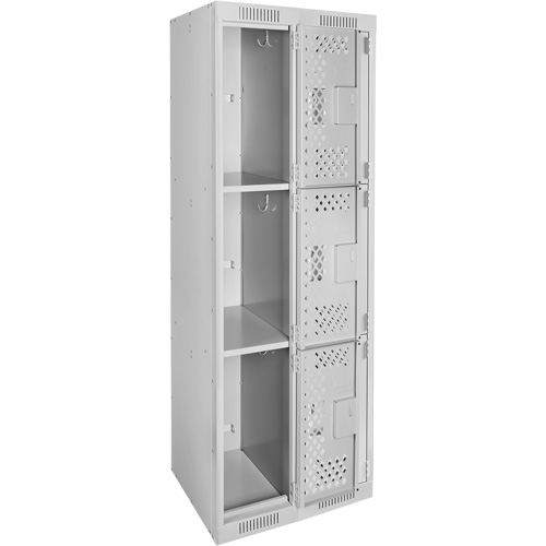 Casiers Clean Line, 3 niveaux, Bloc de 2, 24" x 12" x 72", Acier, Gris, Rivet (assembl&eacute;), Perfor&eacute; NRZ Safety Inc.