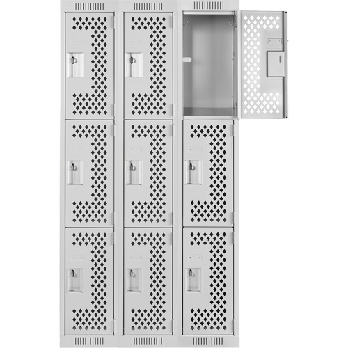Clean Line Lockers, 3 -tier, Bank of 3, 36" x 12" x 72", Steel, Grey, Rivet (Assembled), Perforated NRZ Safety Inc.