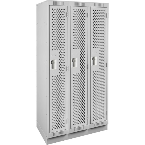 Clean Line Lockers, Bank of 3, 36" x 12" x 76", Steel, Grey, Rivet (Assembled), Perforated NRZ Safety Inc.