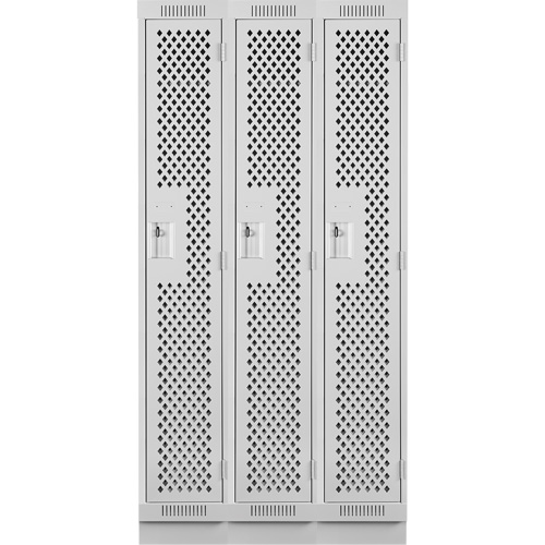 Clean Line Lockers, Bank of 3, 36" x 12" x 76", Steel, Grey, Rivet (Assembled), Perforated NRZ Safety Inc.