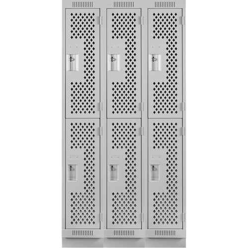 Clean Line Lockers, 2 -tier, Bank of 3, 36" x 15" x 76", Steel, Grey, Rivet (Assembled), Perforated NRZ Safety Inc.